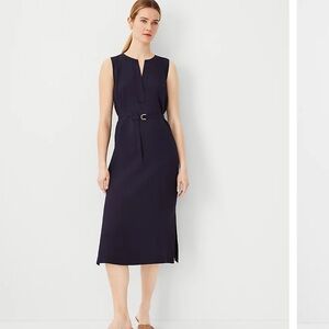 Split Neck Belted Midi Dress